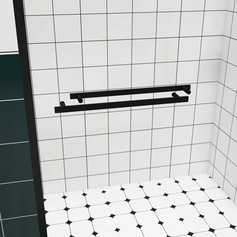 Porte de douche coulissante double à cadre réglable en aluminium de 44 à 48 po avec roulettes silencieuses, option de montage réversible