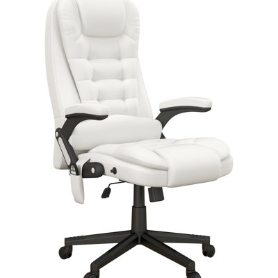 White Pu Leather Chair With Vibration Massage & Back Support Seat Function