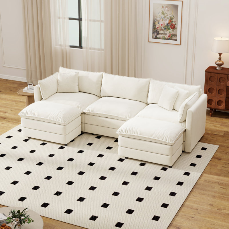 Canapé modulaire en U modulaire en U avec repose-pieds, canapé 3 places en chenille profonde avec coussin pour le salon, la chambre à coucher et un appartement