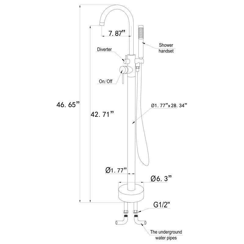 Robinet de baignoire autoportant monocommande à fixation au sol avec douche à main, Nickel brossé