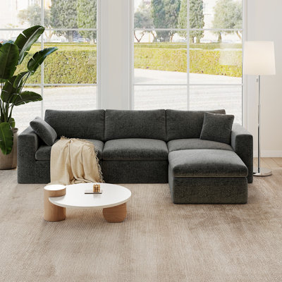 10X6 Feet Boneless Sectional Couch, Convertible L-Shaped Cloud Sofa, 3 Seater Modular Memory Foam Couch For Medium Room (Grey, Right Facing Chaise)