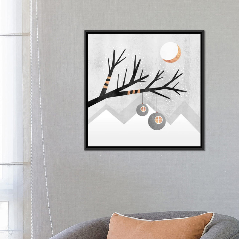 « winter wonderland », impression sur toile, H 18 po x l 18 po x P 1,5 po, Toile avec cadre noir, Pas de tapis