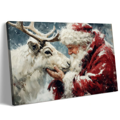Grande peinture de renne d'hiver Abiella, décoration murale paysage enneigé, impressions sur toile des Fêtes, affiche de photo festive pour le bureau de la chambre du salon, 28 po x 40 po