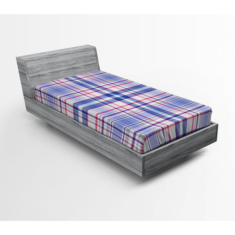 Microfiber Plaid Fitted Sheet, Twin Fitted Sheet, Plaid 4, Purple Blue