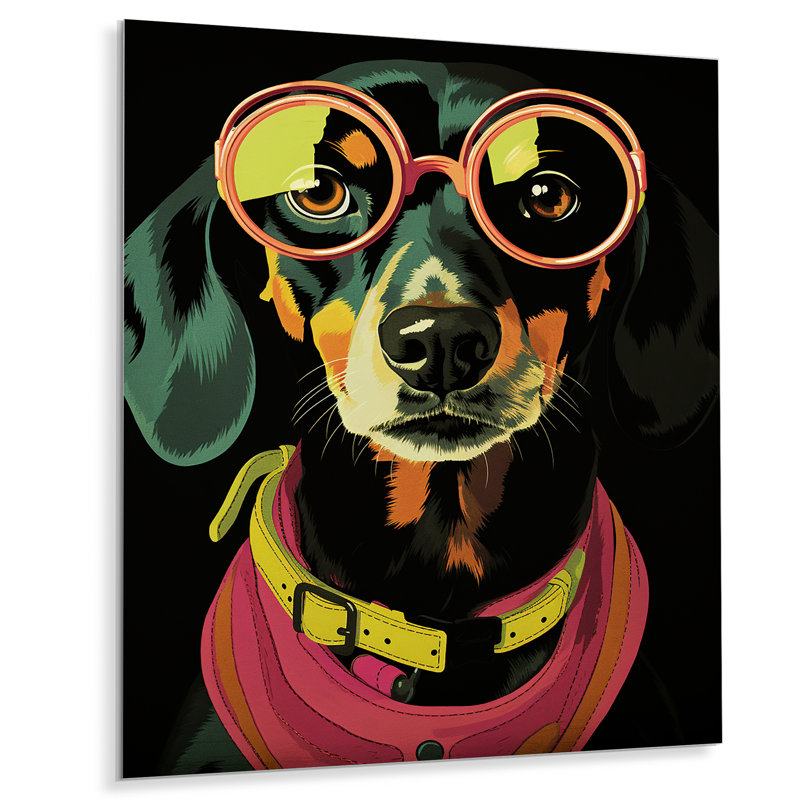 Curious Popart Daschund Dog IV - chien, décoration murale en métal, H 32 po x l 24 po x P 1 po