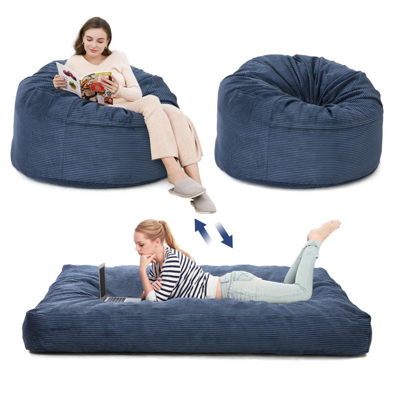 Fauteuil à billes, fauteuil à billes convertible, Velours côtelé bleu