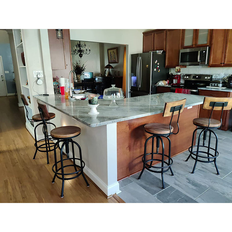 3-Piece Table & Chairs Set,  Bar Dining Cafe Pub Party, Industrial Black Metal & Rustic Brown Wood, X-Leg Rectangular Table, 2 Swivel Adjustable Barstools With Backrest