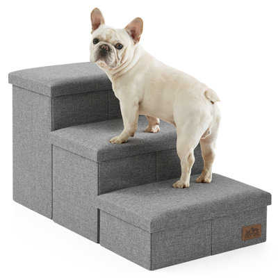 Dog Stairs With Storage– Foam Ramp For Small Pets, Non-Slip Ladder For Bed & Sofa With Waterproof Cover