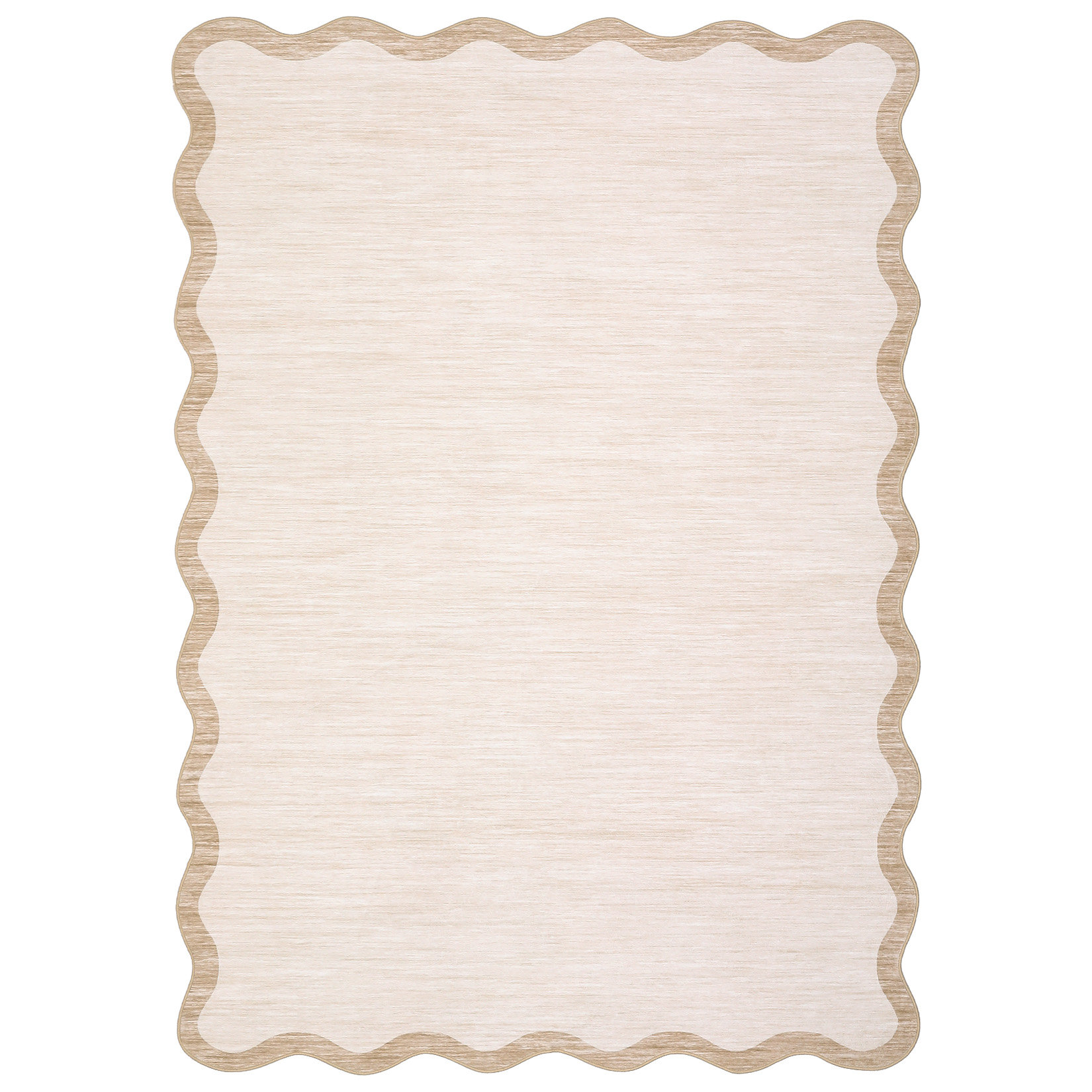 Machine Washable Rug Modern Scalloped Rug Non Slip, Neutral Indoor Carpet, Soft Non Shedding Floor Covering, Low Pile Thin Foldable Printed Mats for Living Room Bedroom Nursery (Rectangle 5' x 7')