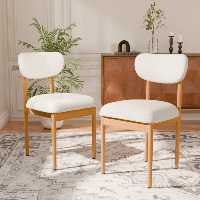 Modern Upholstered Dining Chair with Solid Wood Legs Side Chair for Kitchen Dining Room Living Room, Natural, White