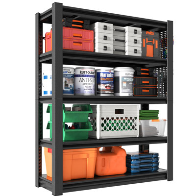Étagère de garage métallique robuste Ackron 78 po H à 5 niveaux, capacité totale de 2 000 lb, étagères de rangement en acier réglables avec panneau perforé