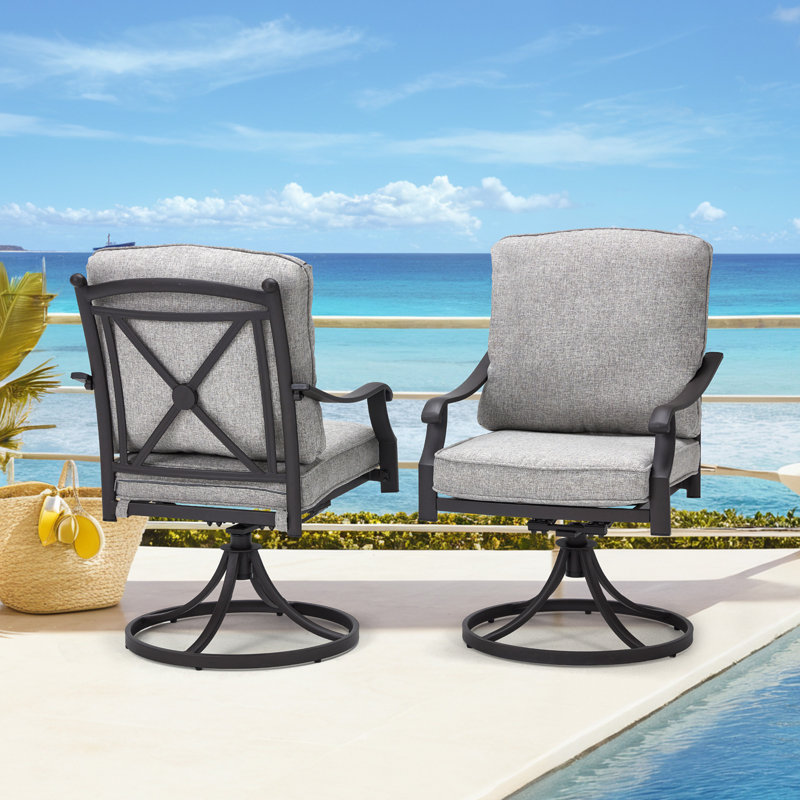 Ensemble de 2 chaises de patio pivotantes avec coussin (ensemble de 2), Gris