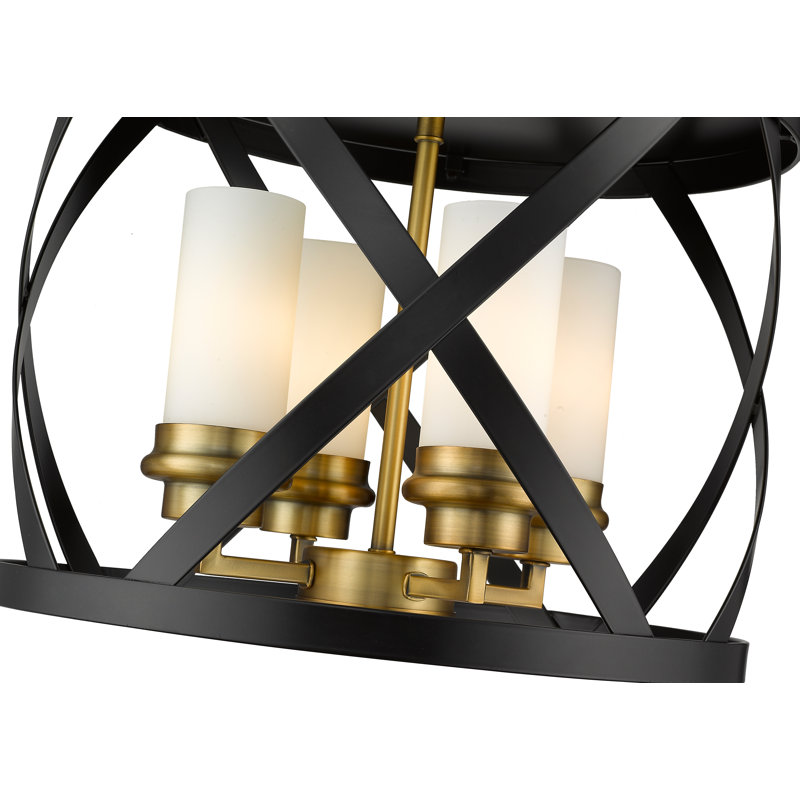 Plafonnier encastré tambour 4 lumières 15,75 po unique Bedias, Laiton vieilli