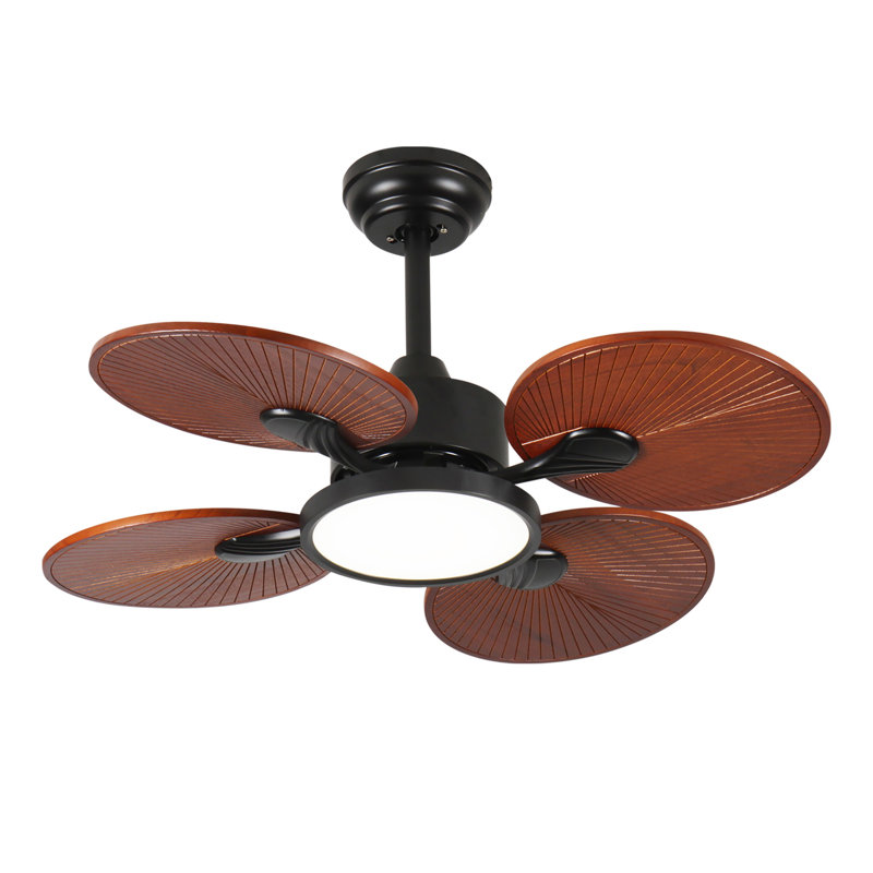 Ventilateur de plafond de 33 pouces avec lumière, 5 pales en bois massif, moteur à courant continu, application et télécommande, DEL à spectre complet à intensité variable, flux d'air réversible, pour chambre à coucher de salon de 15 x 15 pi, fonctionne sur des plafonds inclinés (moins de 15 °)
