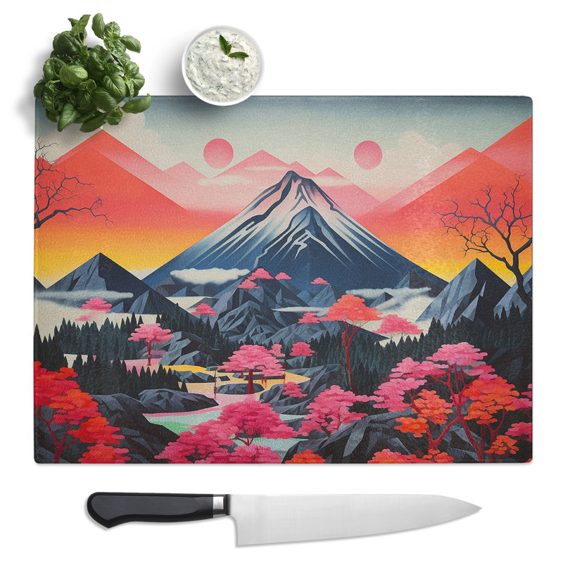 Mountains Geometric  Glass Chopping Board