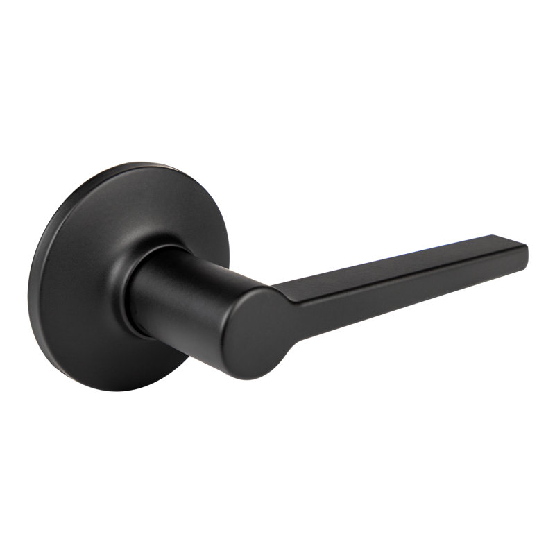 Levier de porte de passage Juno avec rosette ronde, Noir mat