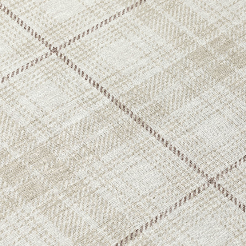 Ivory Plaid Synthetic Flat Woven 3' x 5' Rug