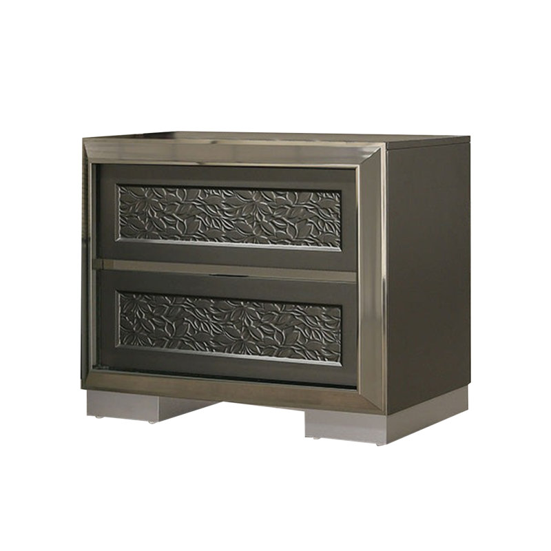 Levi Nightstand, 2 Leaf Moulded Framed Drawers, Dark Grey
