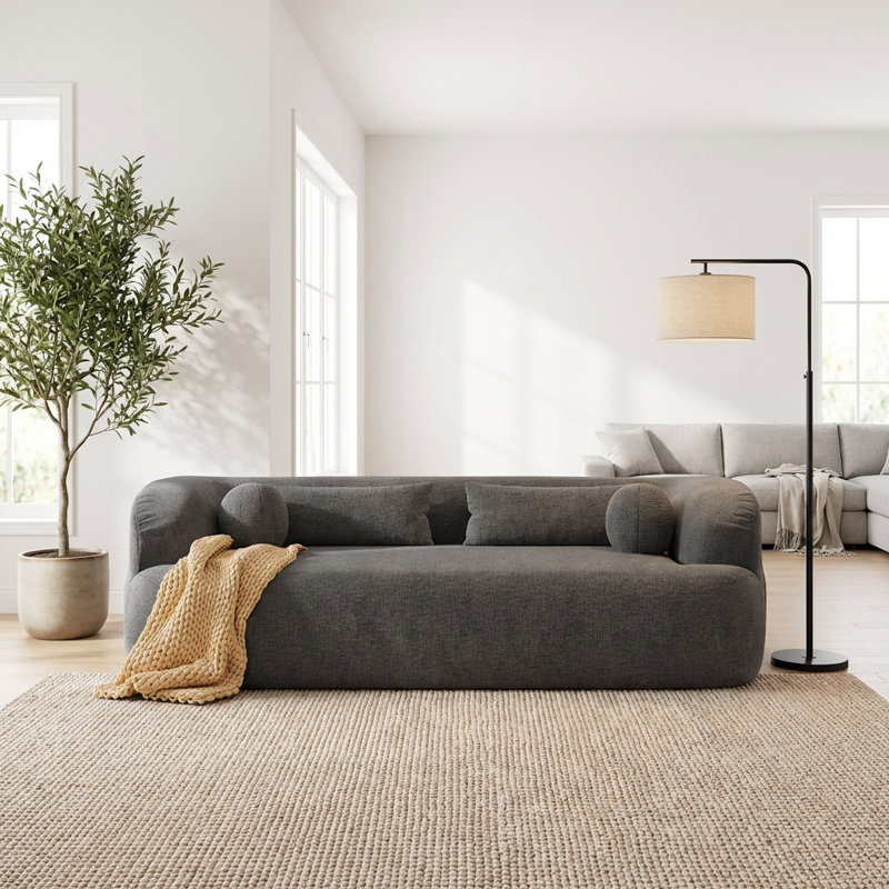 Élégant canapé nuage courbé avec revêtement en chenille moelleux et coussins intégrés, aucun assemblage requis, canapé trois places moderne