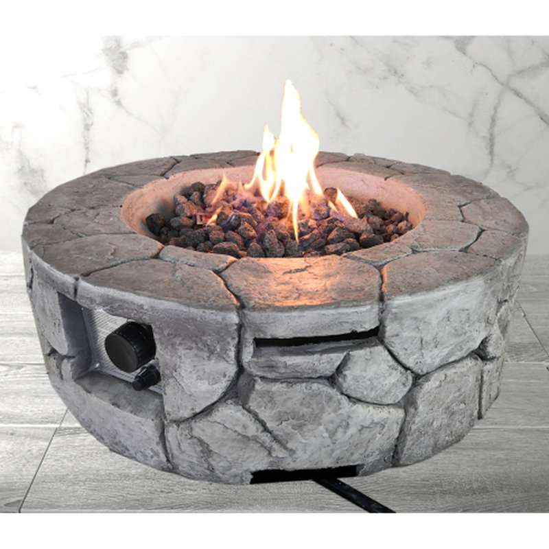 Modern Outdoor Fire Pit 40000 - 8H Burn Time, Fiber Concrete, Stainless Steel Zone, Propane/Natural Gas, Gray Appearance 8 Hours Duration, Combustion