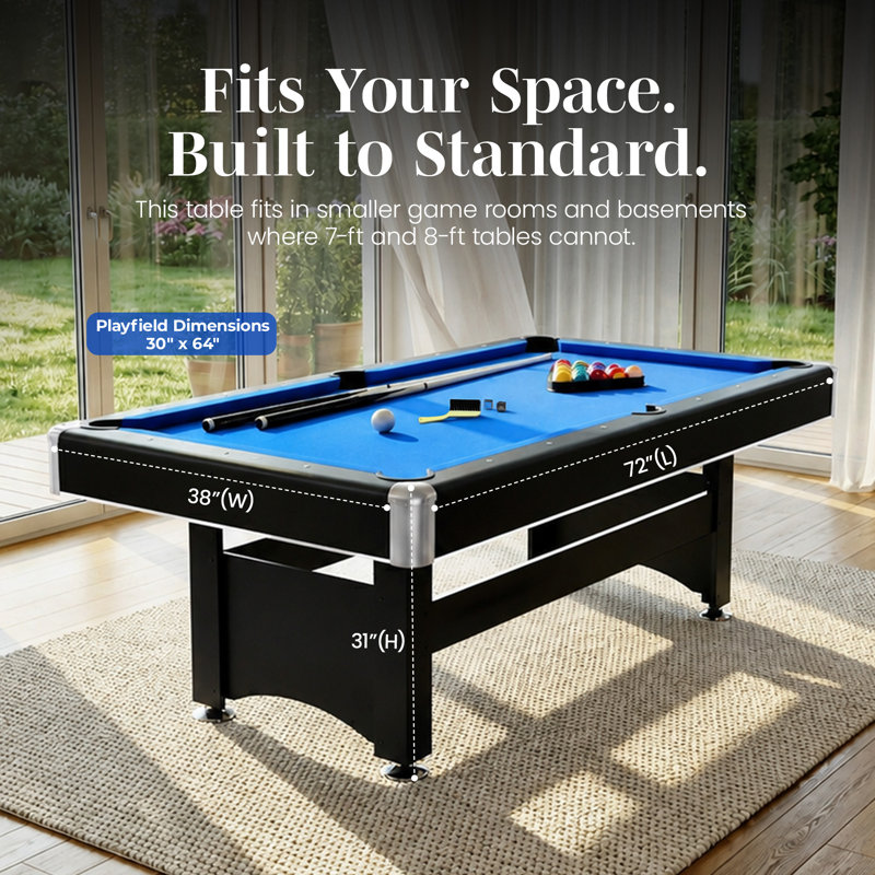 Table de billard et de ping-pong combinée Hathaway Spartan - Table de jeu 2 en 1 avec plateau de ping-pong amovible - Ensemble d'accessoires complet - Coins chromés, finition noire, tapis bleu