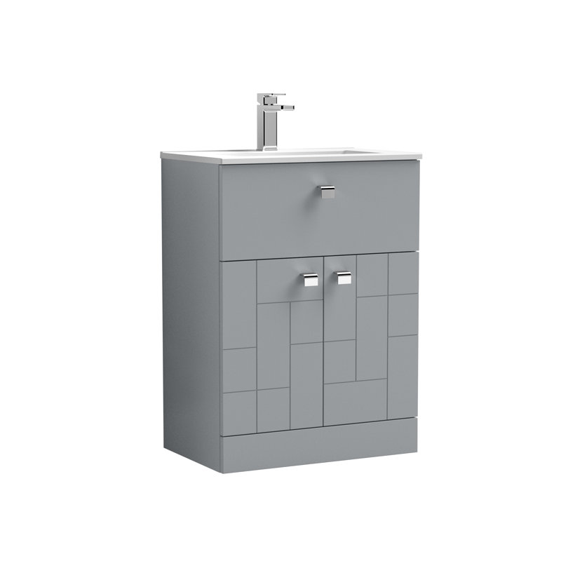 Blocks 610mm Single Bathroom Vanity with Integrated Vitreous China Basin, Satin Gray