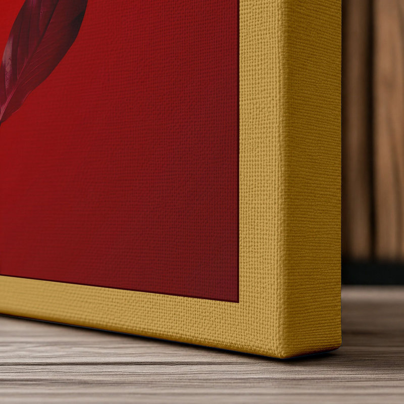 Red Bloom Minimalist - Wrapped Canvas, 30x20 - 76.2 x 50.8 cm, Ochre Border