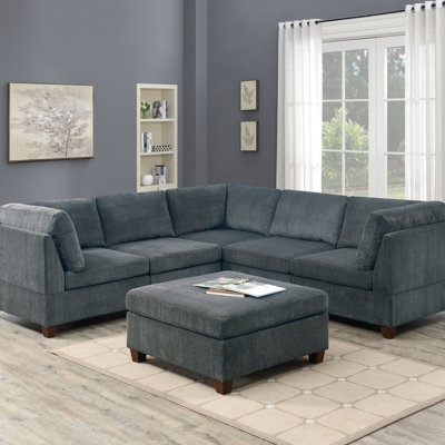 Meuble de salon modulaire chenille gris modulaire 6 pièces ensemble canapé modulaire d'angle 3X coin coin 2X chaises sans accoudoirs et 1 x contreplaqué