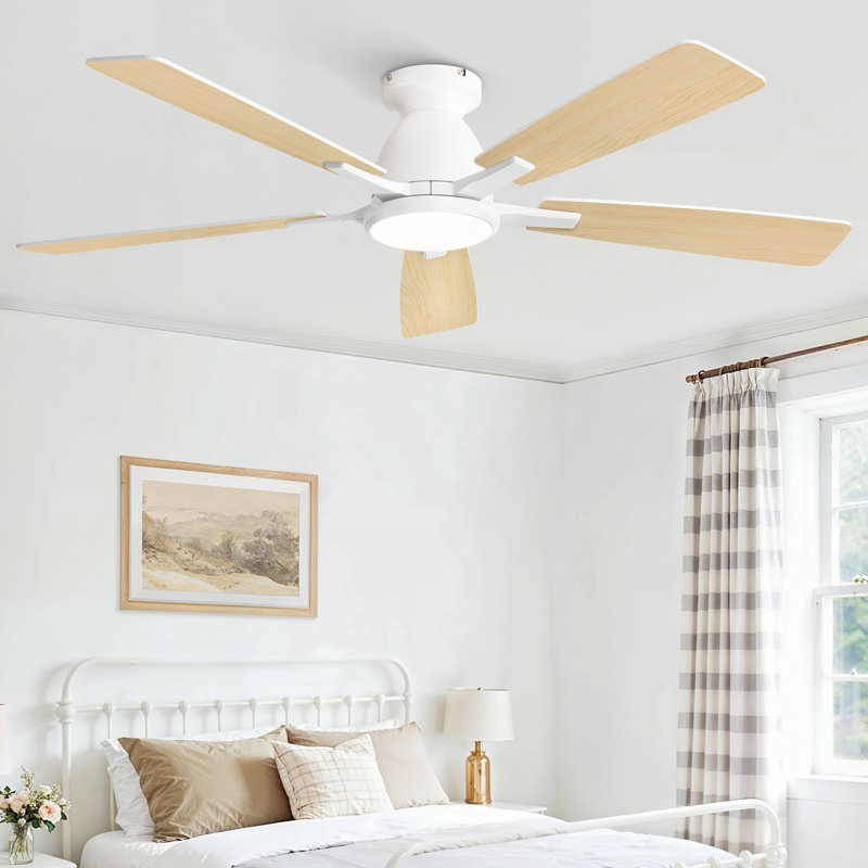 Ventilateur de plafond encastré blanc à 5 pales de 52 po avec lumières DEL Cissline, contrôlé par télécommande ou application
