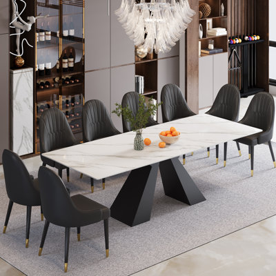 Ensemble de table de salle à manger Raliect pour 8 à 10 personnes avec table extensible en pierre frittée de 63 po à 94,5 po et 8 chaises en similicuir