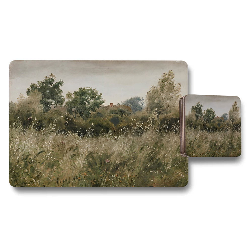 Pastoral Landscape Placemat And Coaster Set For Dining Table
