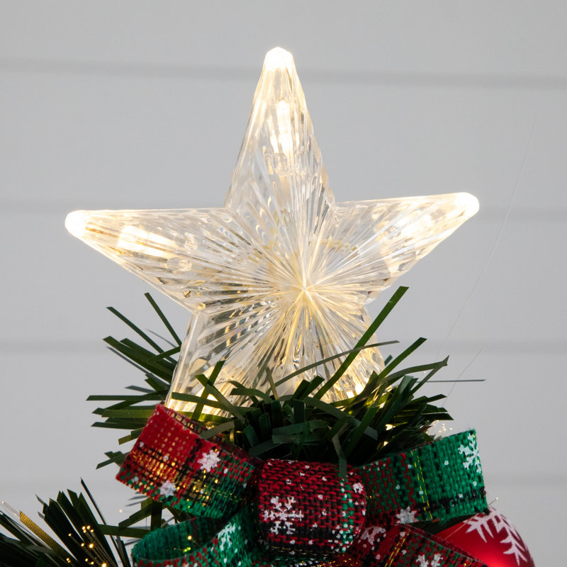Arbre de Noël artificiel pré-éclairé à fibre optique pré-éclairé avec jardinière Cosmopolitan, 2'