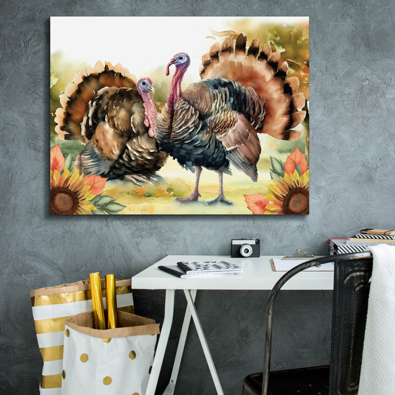  'Elegant Thanksgiving Turkey Pair' by Nicole DeCamp Canvas Wall Art, 34" x 26"