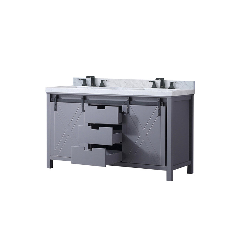 Ensemble de meuble-lavabo double, comptoir en marbre de Carrare et robinet (sans évier)