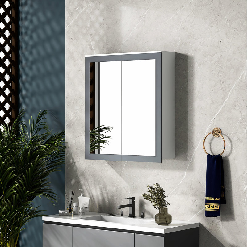 Armoire de salle de bain avec miroir et tablettes réglables, 27 po x 30 po, blanc. Miroirs à double porte. Fixation murale pour une utilisation efficace de l'espace. Fabrication. Miroir pour pharmacie l 27,25 po x P 6,75 po x H 29,75 po