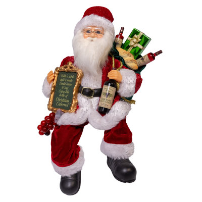 15" Fabriché Sitting Santa Holding Wine