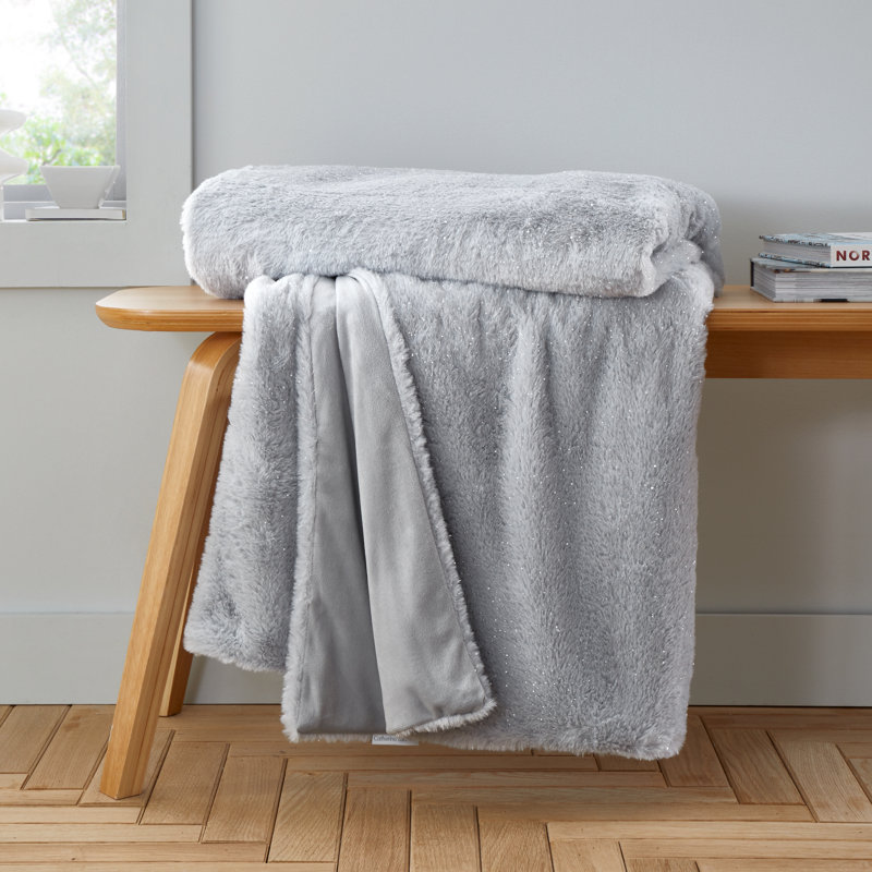 Cosy Glamour Fur Blanket Throw, Silver