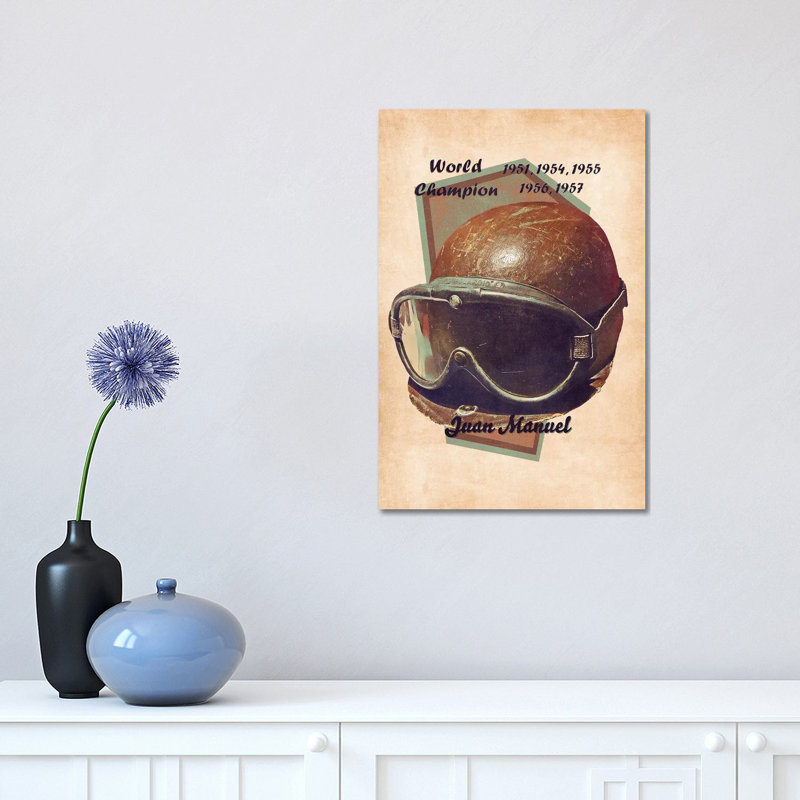 Juan Manuel Fangio's Helmet Retro 1 Piece Wrapped Canvas Wall Art