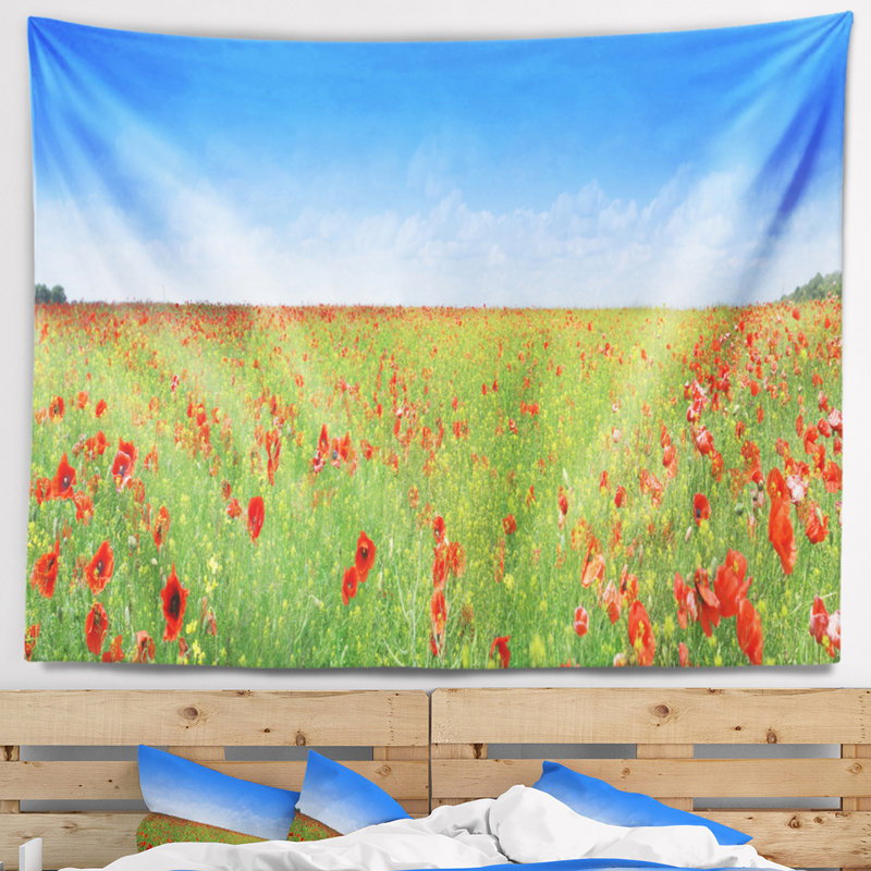 Tapisserie paysage paysage de coquelicots, H 32 po x l 39 po