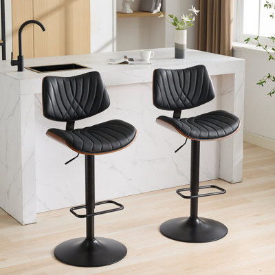 Walnut Bentwood Bar Stools, Adjustable Counter Height Bar Stools, Upholstered Swivel Bar Chairs, for Kitchen /Island/Dining Room/Cafe, 1 Piecce