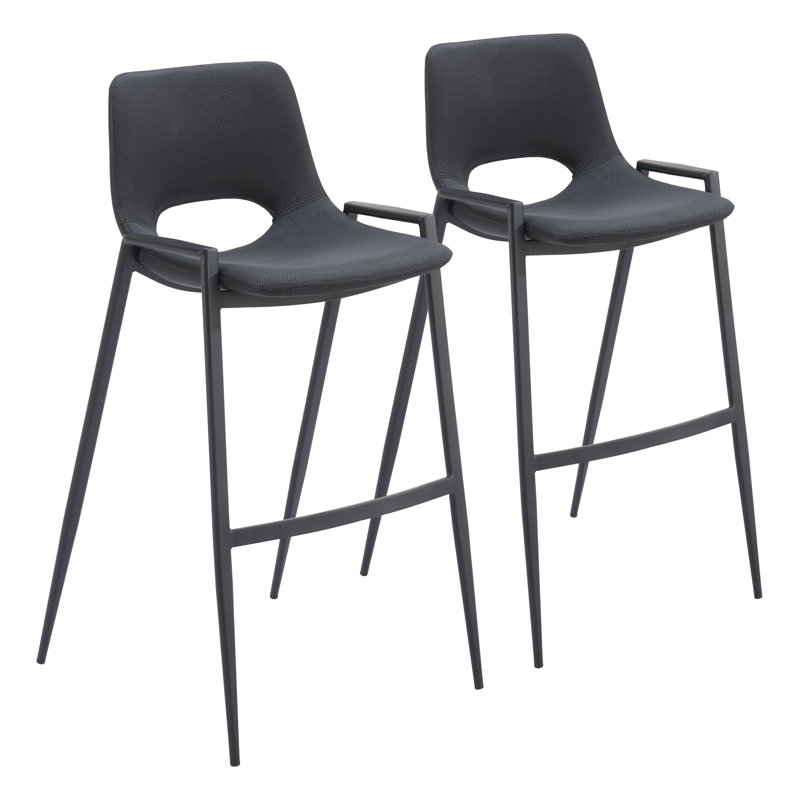 Desi Black Upholstered Faux Leather Counter Stool, Black, Black, Bar Stool (29.3" Seat Height)