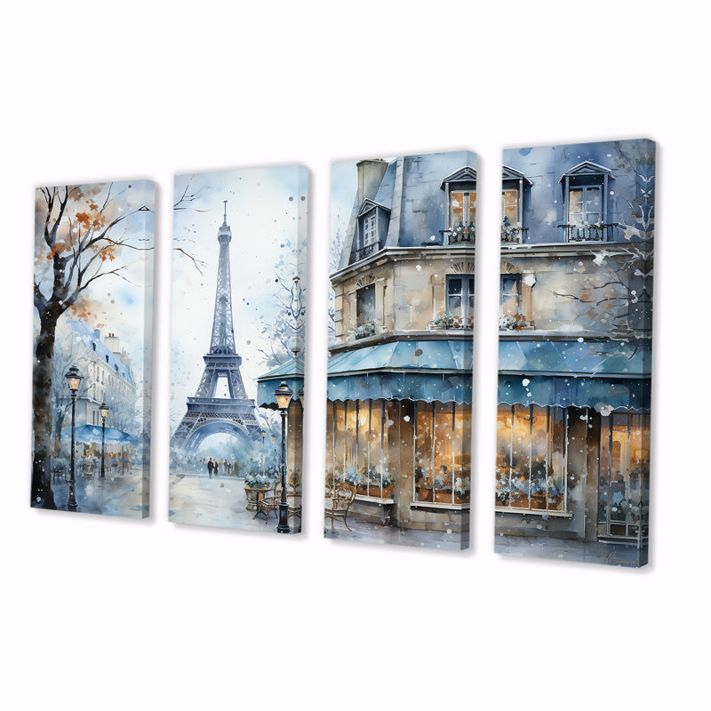«Gray Urban Parisian Street IV - Paris», art mural 4 pièces, H 28 po x l 48 po