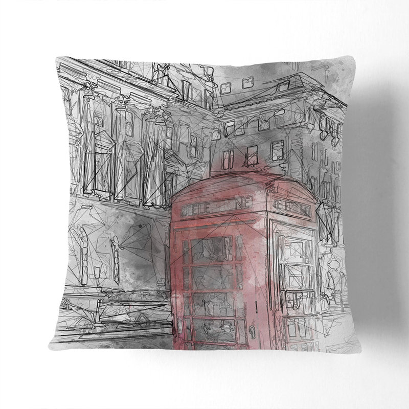 Red Telephone Box Square Throw Cushion, 40cm H x 40cm W x 15cm D