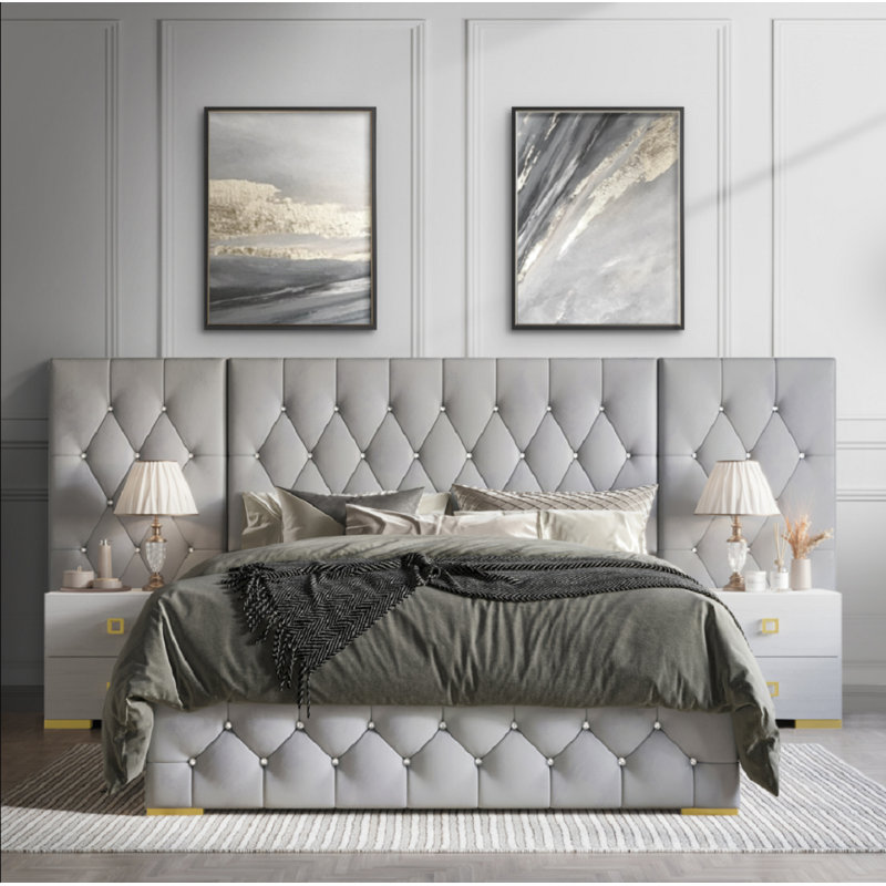 Titian Upholstered Wall Panel Bed, Queen, Gray