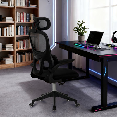 Chaise de bureau ergonomique à haut dossier, grande et haute chaise de bureau en maille avec roulettes, fonction d'inclinaison, appui-tête 3D, soutien lombaire, chaise d'ordinateur pivotante et pivotante pour la tâche, bureau personnel, noir