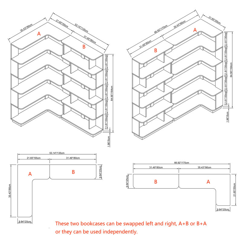 Ensemble de tablettes modulaires combinables, ensemble de 2 panneaux en panneau de fibres à densité moyenne de couleur brune à combiner pour un rangement personnalisé