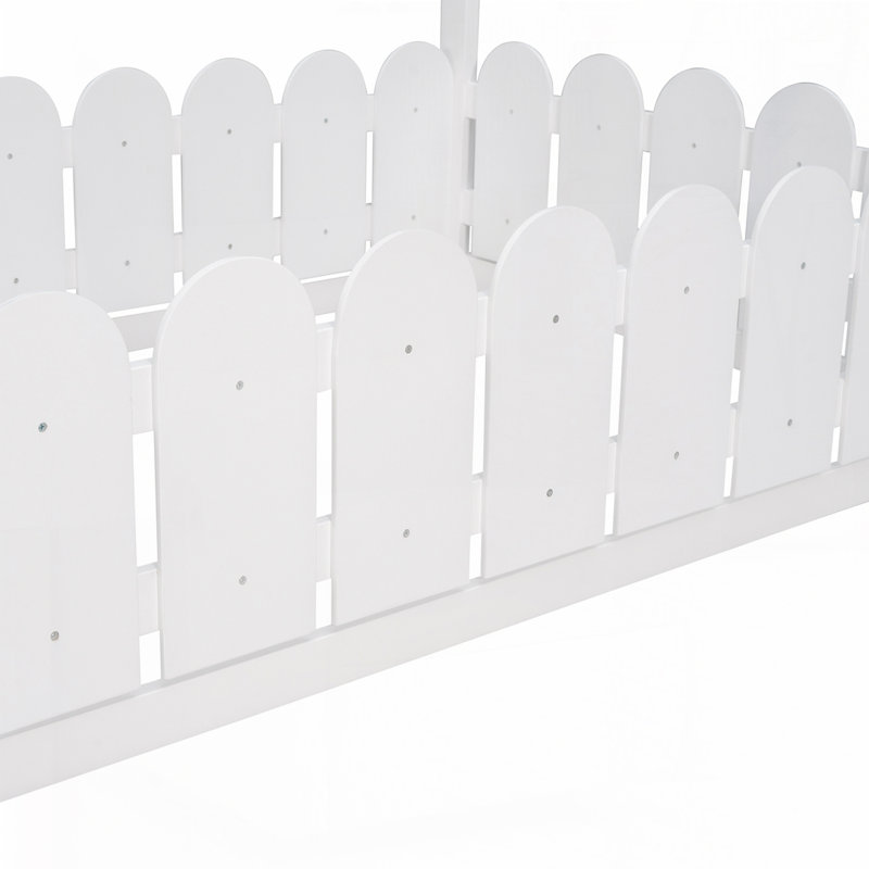 Structure de lit en bois avec clôture, Blanc