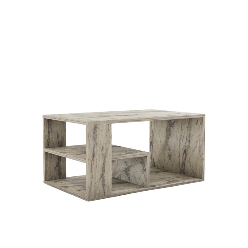 Modern Coffee Table with Additional Storage, Freesia Marble Finish, 31.5 x 15.7 x 19.7 inches | 100% Melamine Coated Particle Board, Thickness: 0.7 inches | Wall-Mountable Design & Multiple Shelves for Stylish Organization