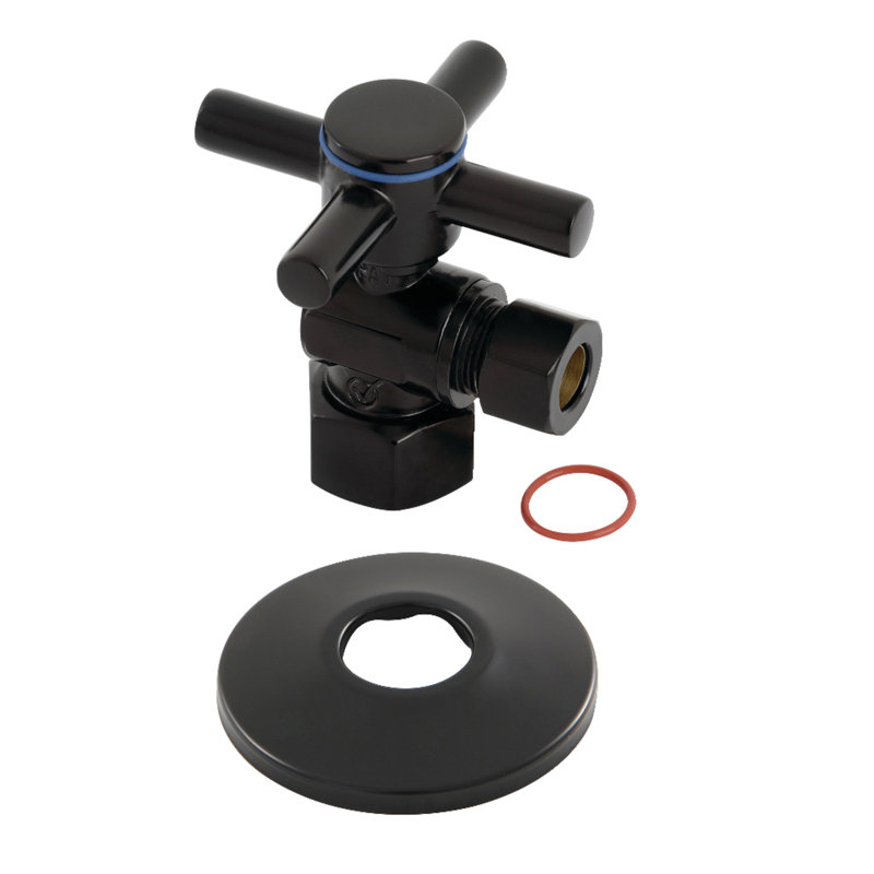Kingston Brass 1/2-Inch FIP x 3/8-Inch OD Comp Quarter-Turn Angle Stop Valve with Flange, Brushed Brass