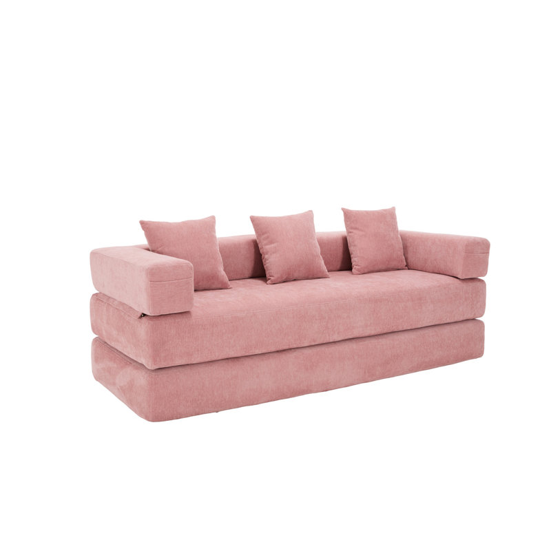 Convertible Sleeper Sofa, Foldable Floor Couch No Assembly, Pink